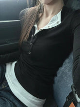 Lunivop Black Basic Fake Two Piece Women T-Shirts Long Sleeve Solid Color Korean Fashion Tees Harajuku Inner Bottoming Slim Sexy