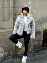 Lunivop Elegant Lapel Faux Fox Fur Short Coat Women Casual Loose Long Sleeve Jackets Female Winter Thickened Warm High Street Outwears
