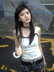 Lunivop New Summer Women's Dress Punk Y2K Printed Love Mosaic Lace Small Vest Slim Short Fashion Millennium Harajuku Style Clothe