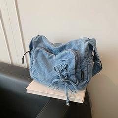 Lunivop Blue Denim Messenger Bags Women 100% Cotton Crossbody Bags Preppy Style Cloth Shoulder Bags Korea Style Leisure Satchels