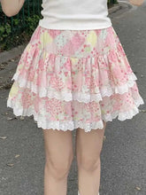 Lunivop Retro Floral Cute Skirts Women High Waist Sweet Japan Mini Skirt Casual Lace Patchwork Vintage Female Elegant Kawaii Skirt