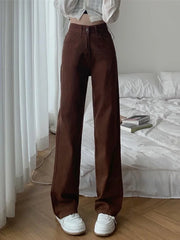 Lunivop Summer Women Brown Jeans High Waist Loose Straight Wide Leg Denim Female Y2k Casual Streetwear Vintage Baggy Trouser