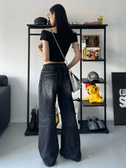 Lunivop Grunge Y2k Black Jeans Women Baggy Vintage High Street Oversized Denim Trousers Gothic Gyaru 2000s Acubi Fashion Jeans