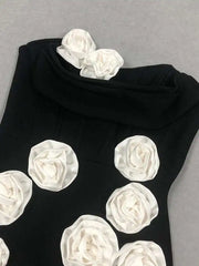 Lunivop Solid 3D Flowers Spliced Design Dresses Women's Strapless Sleeveless High Waist Slim Elegant Dress Autumn 2025 New