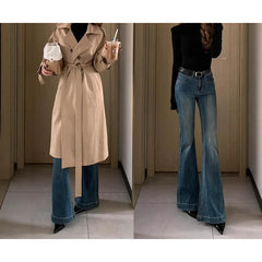 Lunivop Fall Winter New American Vintage Flared Jeans for Women High Waist Skinny Fit Bell Bottoms Fleece Lined Slimming Trousers
