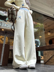 Lunivop Cute Bow Casual Pants Women Plaid Patchwork High Waist Wide Leg Trousers Japan Loose Vintage Lady Spring Kawaii Sweet Pants