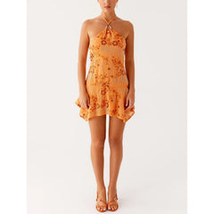 Lunivop Sequins Floral Dress y2k Women Beaded Spaghetti Strap Sleeveless Halter Neck A Line Dress 2000s Cocktail Party Dresses