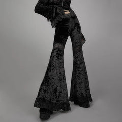Lunivop Mall Goth High Waist Flared Pants Aesthetic Sexy Lace Patchwork Women's Pants Vintage Elegant Velvet Christmas Trousers