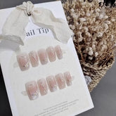 Lunivop 10pcs Short Square False Nails for Gluing Flower Blush Fake Nail with Design Charms Fashion Manicure Nail Tips Press on Nails