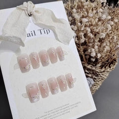Lunivop 10pcs Short Square False Nails for Gluing Flower Blush Fake Nail with Design Charms Fashion Manicure Nail Tips Press on Nails