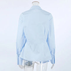 Lunivop Autumn Women Solid Cotton Shirts Turn Down Collar Long Sleeve Ruched Irregular Single Breasted Slim Shirt Casual Tops