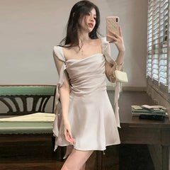 Lunivop Satin Solid Elegant Backless Tassel Solid Mini Korean Sexy Dress Summer Streetwear Sleepwear Casual Women Clothing