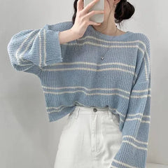 Lunivop Pullover Women Striped Knit Sweater Comfy Lightweight Long Sleeve Crew Neck Jumper Female Teen-girl Casual Daily Outfit