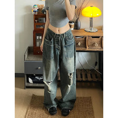 Lunivop Women's Y2k Ripped Jeans Harajuku Oversize Denim Trousers Streetwear Y2k Jean Pants Vintage 90s Aesthetic 2000s Trashy Clothes