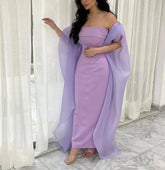 Elegant Long Strapless Evening Dresses with Wrap Sheath Sleeveless Middle East Ankle Length Prom Dress Party Dresses