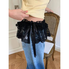 Lunivop Lovely Heavy Mesh Streetwear Trendy Skirt French Style Lace Fold Through Fart Curtain Falda All-match Korea Lace Up Mujer