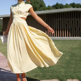 Lunivop Women Beach Maxi Long hollow out Dress Casual Fashion Summer Sexy V-neck Waist Midi Long Dress Vintage A-line Sundress vestidos