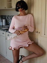 Lunivop Knitted Sexy Round Neck Ruffles Dress Women Black Long Sleeve High Waist Dress Female Autumn Slim Elegant Party Clubwear