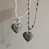 Lunivop Kpop Goth Harajuku Aesthetic Bow Heart Pendant Pearl Necklace For Women Egirl Y2k 2000s EMO Vintage Punk Jewelry Accessories