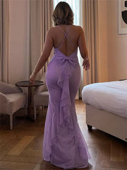 Lunivop Ruffled Fashion Backless Maxi Dress For Women V-Neck High Waist Tee Bow Slim Elegant Party Dress Gown Female Bodycon Dress