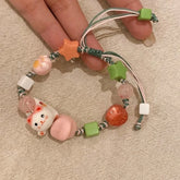 Lunivop Fresh Ceramic Cat Bracelet Maneki Neko Bracelet Charming Lucky for Cat Bead Bracelet Gifts for Children Adult Men Women