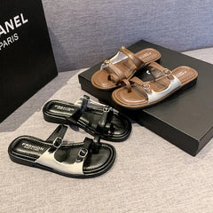 Lunivop Summer Clip Toe Women Slippers Fashion Elegant Buckle Narrow Band Flat Sole Slides Ladies Elegant Party Beach Sandalias