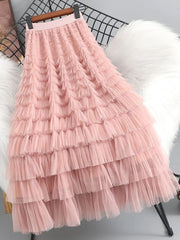 Lunivop Summer Elegant Women Tulle Skirt Korean Fashion Mesh A Line Ladies Cake Skirt High Waist Loose Party Female Skirts New