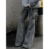 Lunivop Black Women Jeans High Waist Vintage Multiple Pockets Straight Y2K Baggy Denim Pants Street American Style Wide Leg Denim Trouse
