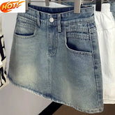 Lunivop Summer New Womens Vintage Denim Skirts Korean Fashion High-Waisted Slim Mini Skirt Woman Elegant All-Match A- Line Bodycon Skirt