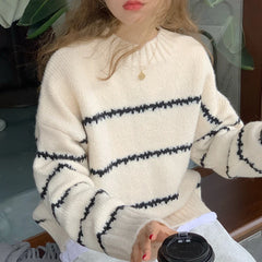 Lunivop Oversized Striped Sweater Mock Neck Pullover Women Cozy Knit Long Sleeve Jumper Fall Winter Korean Fashion Casual Daily Outfit