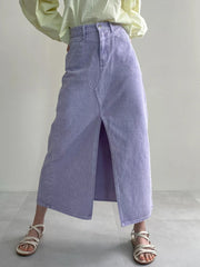 Lunivop Korean Fashion Skirts Solid Color Patchwork Forked High Waist Design Simple Denim Skirt Elegant All Match 2024 Women's Clothing