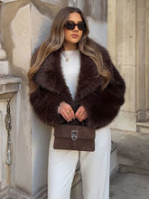 Lunivop Heart Turn-down Collar Faux Fur Coats Women Elegant Brown Long Sleeved Coat Female Autumn Thickening Short High Street Outwears