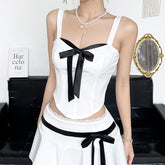 Lunivop Contrast Bow Stitching Crop Top Vintage y2k Sleeveless Slim-fitting Corset Tops Women Korean Style Tees Summer Streetwear
