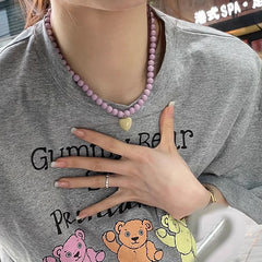 Lunivop New Color Beaded Chain Resin Heart Pendant Necklace For Women Girls Trendy Clavicle Chain Delicate Jewelry Gift