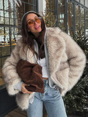 Lunivop Winter Gradient Fluffy Fur Coat Women Thickened Big Turn-down Collar Jackets Female Luxury Faux Fox Fur High Street Outwear Tops