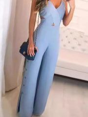 Lunivop Women's Summer New Solid Casual Cross Suspender Jumpsuit Temperament Commuting Woman Fashion Sleeveless Long Jumpsuits