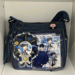 Lunivop Harajuku Denim Ita Bags Women Sweet Cool Transparent Messenger Bag Purse Ladies Uniform Casual Crossbody Bags Aesthetic