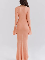 Lunivop Knitted Sexy Hollow Out Women Maxi Dress Long Sleeve High Waist Dress Female Summer Holiday Slim Elegant Beachwear