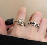 Lunivop New Fashion Korean Pearl Flower Cute Sweet Flower Rings for Women Girls Open Adjustable Vintage Trendy Silver Rings Jewelry