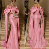 Lunivop High Quality Customized Bow Pink Wedding Party Dresses Floor Length Sweep Train Strapless Robe Soiree Dubaï Luxury Promotion