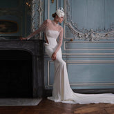 Lunivop High O-neck Pearls Long Sleeve Mermaid Dress Floor Length See Through Women White Bridal Satin Dresses Custom Made Wedding Gown