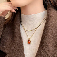Lunivop Gorgeous Oval Beaded Pendant Stainless Steel Necklace for Women Nature tiger-eye Stones Gold Plated Luxury Chain Jewelry Gift