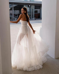 Lunivop Pretty Boho A-Line Tulle Wedding Dresses Sweetheart Neck Bride Robes Sexy Bridal Gowns Sleeveless Sheer Tulle Vestidos De Noiva