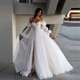 Lunivop Franch Style Romantic Women's Wedding Dress Off Shoulders Latern Sleeves Embellished A Line Bride Dresses Side Slit Bridal Gown
