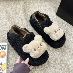 Lunivop New Winter Cute Bear Thick Soled Cotton Shoes Comfortable Versatile Women Plush Slippers Fashion Cartoon Cotton Shoes Girls Gift
