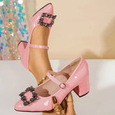 Lunivop French Square Buckle Rhinestone Temperament Block Heel Patent Leather Single Shoes New Spring Mary Jane Shoes