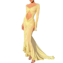 Lunivop Women Sexy Lace See Through Maxi Dress Y2k Floral Sheer Strap Backless Bodycon Fitted Long Dress Party Club Dress