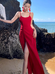 Lunivop Sexy Pleated Silk Fashionable Slimming Split Dresses Photography Supernatural Desert Open-Back Dress Women Elegant Long New