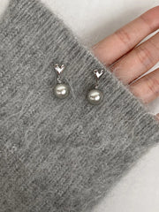 Lunivop New Trendy Simple Advanced Grey Pearl Heart Earrings for Women High-end Silver Needle Studs Sweet Elegant Party Jewelry