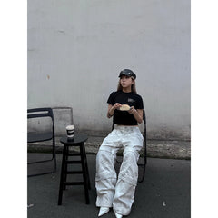 Lunivop Women's White Cargo Jeans Y2k 90s Vintage High Waist Wide Leg Denim Trousers Harajuku Baggy Jean Pants 2000s Trashy Clothes 2024